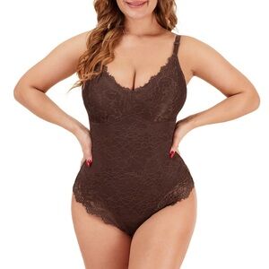 NIP Shapetasy Lace Shapewear Bodysuit in Brown Size 3XL